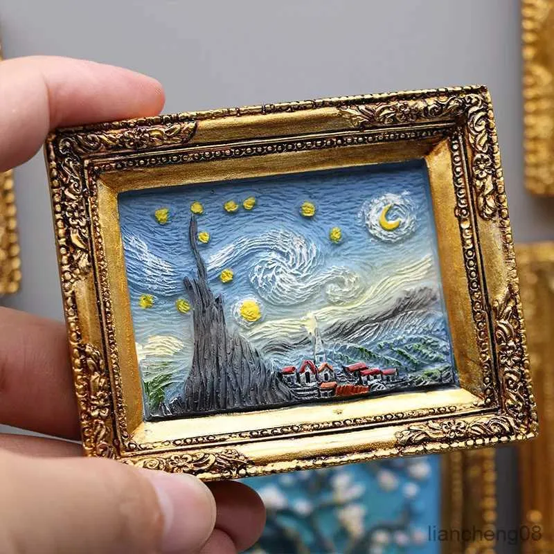 Kylmagneter världsberömda målning van gogh målning bildram 3d kylmagneter stjärnhimmel solros siesta kylskåp klistermärken gåvor