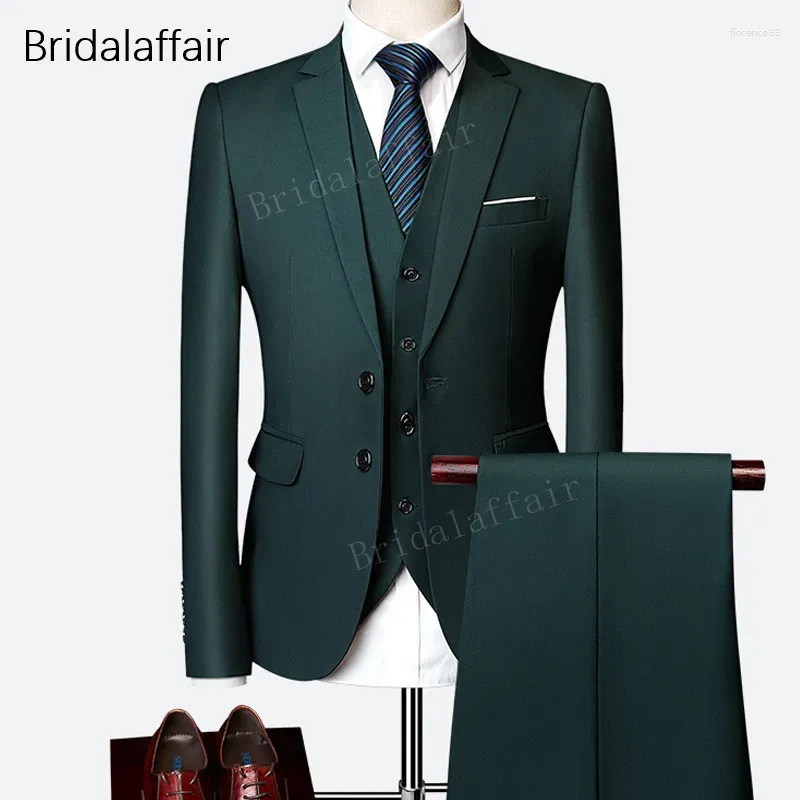 Mäns kostymer Kuson Wedding Prom Tuxedo Dark Green Formal Suit Slim Fit For Men 3st Blazer Jacket Pants Vest Elegant Costume Homme