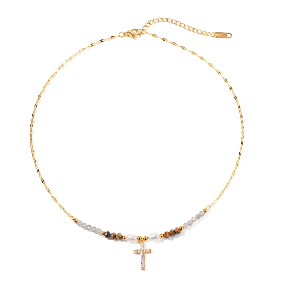 Designer Retro Pearl Cross Collana per le donne in acciaio in acciaio in acciaio 18k oro d'oro dolce zirl zirl