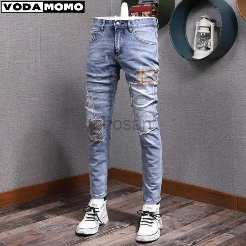 Herr jeans 2023 varumärke kläder cyklist män streetwear långa smala denim byxa mager mid midja lätt elastiska bomullsbyxor man d240417