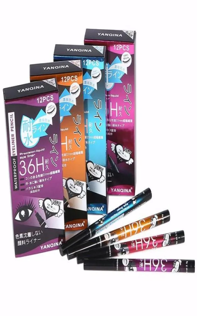 ANQINA 36H Eyeliner imperméable Yanqina Makeup Crayon noir Brown Bleu violet 4 couleurs Liquide Eye Liner Cosmetics7175434