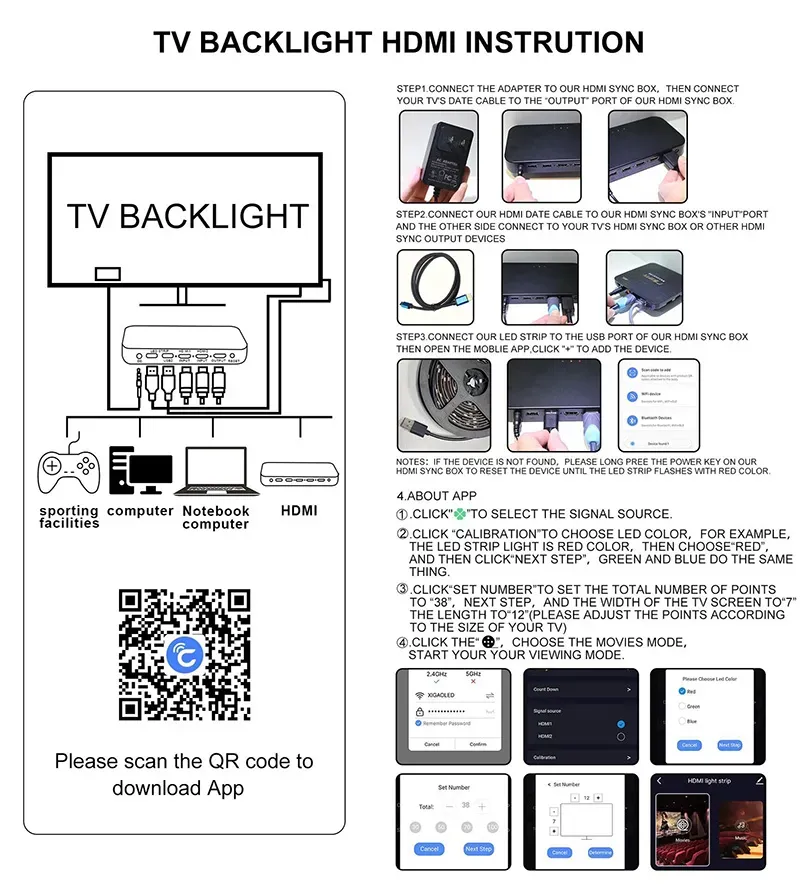 TV Led Strip Lights for 75 inch with HMDI Sync Box RGB 5050 30 led/m 3.8M USB Powered TV Led Backlight Kit for Flat Screen TV PC