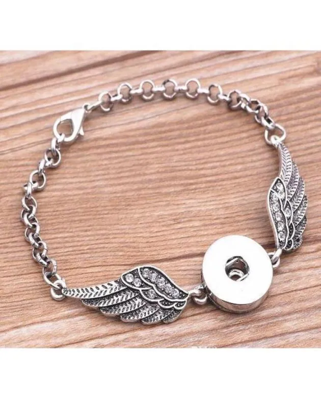 3st Crystal Angel Wings Armband Bangles Antique Silver Diy Ginger Snaps Button Jewelry New Style Armband 4Enqd6490995