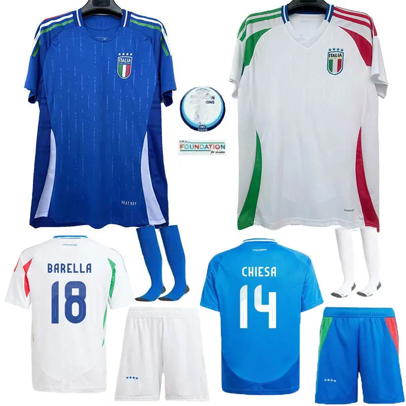 2024 2025 Euro 24 Italien Soccer Jerseys Italia Verratti Chiesa Maglie Barella Bonucci Pre Match Training Jersey Uniforms Men Kids Kit Socks Football Shirt