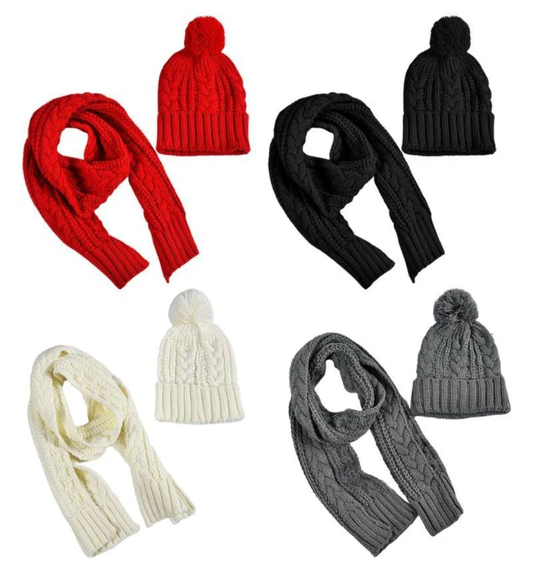 Kvinnor Winter Chunky flätad kabel stickad hatt halsduk set manschetterad mössa mössa sjal1299705