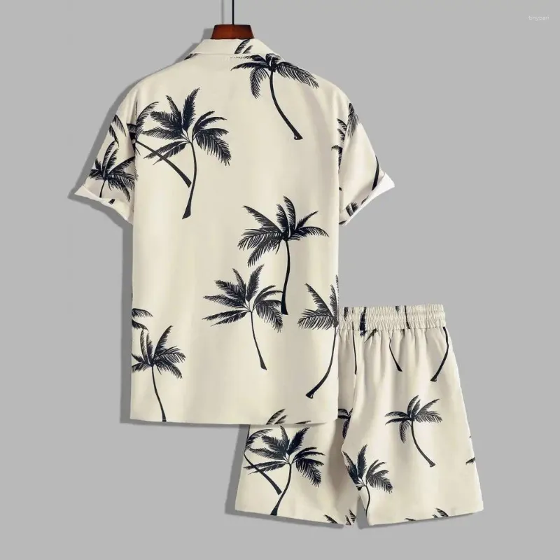 Men's Tracksuits Loose Fit Men Outfit Summer Casual Coconut Tree Print Shirt Shorts Set With Elastic Drawstring Waist Hawaiian For Beach