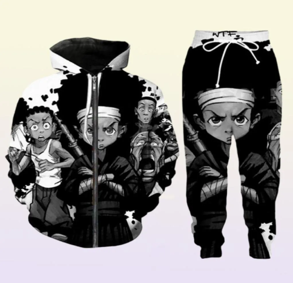 Libere novos Menwomens boondocks engraçados em 3D de moda de moda de moda calças zíper capuz casual sportswear l0158637513