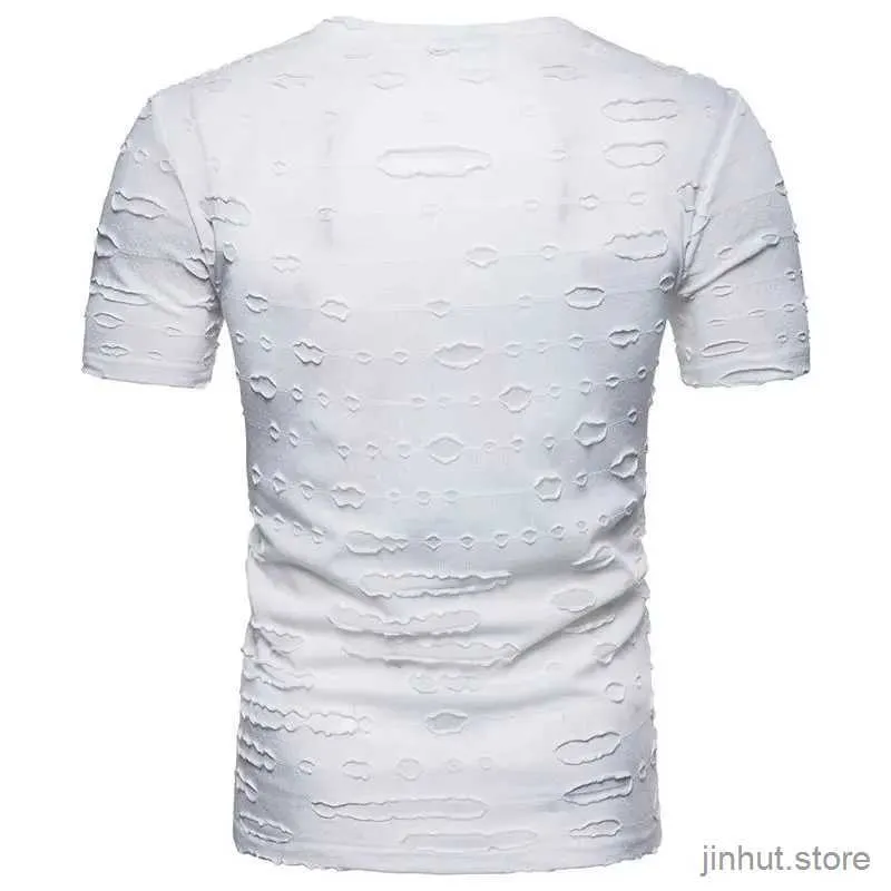 Camisetas masculinas masculinas angustiadas em pescoço curto de manga curta camiseta de verão camisetas casuais de rua hip hop streetwears