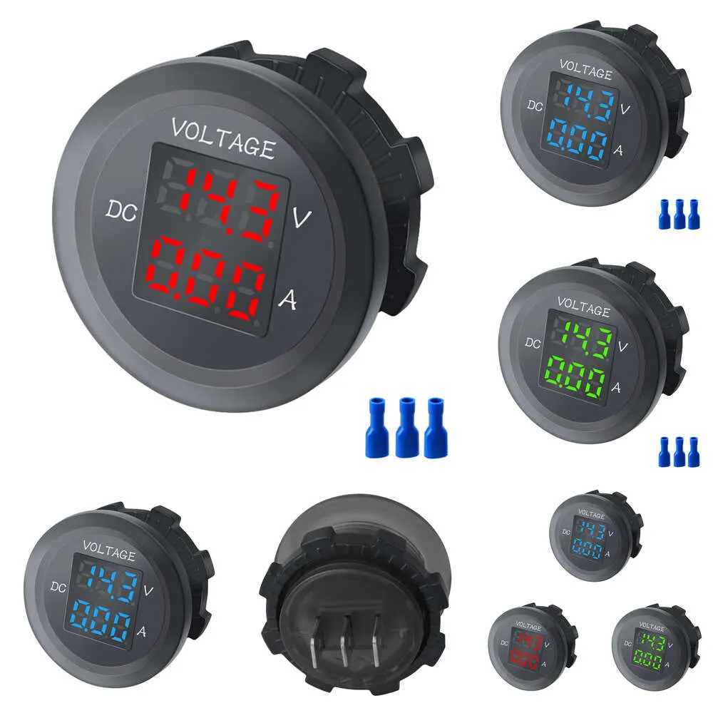 جديد 12-24 فولت سيارة مصغرة ماء جهد مزدوج VA Threedigit Round LED لوحة اختبار Ammeter Display Voltmeter