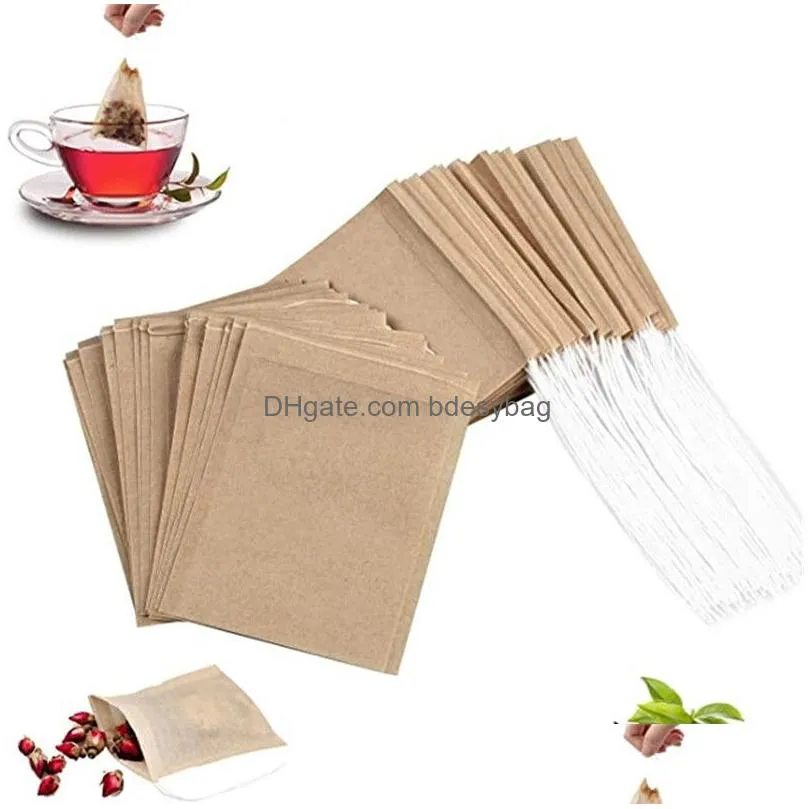 Coffee & Tea Tools 100Pcs/Lot Filter Bags Natural Unbleached Paper Wood Pp Material For Loose Leaf Drop Delivery Home Garden Kitchen, Dhvwk