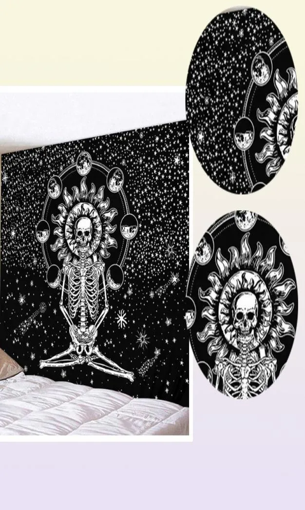 Cammitever Skull Yoga Tapestry Travel Sleeping Pold Polyester tissu squelette imprimé mur suspendu 2106091305648