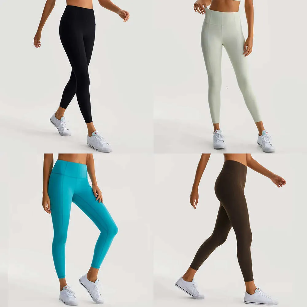 Vrouwen lu yoga -uitlijning leggings duwen fiess zachte hoge taille zakken naadloze heup lift elastische legging casual joggingbroek jsk34