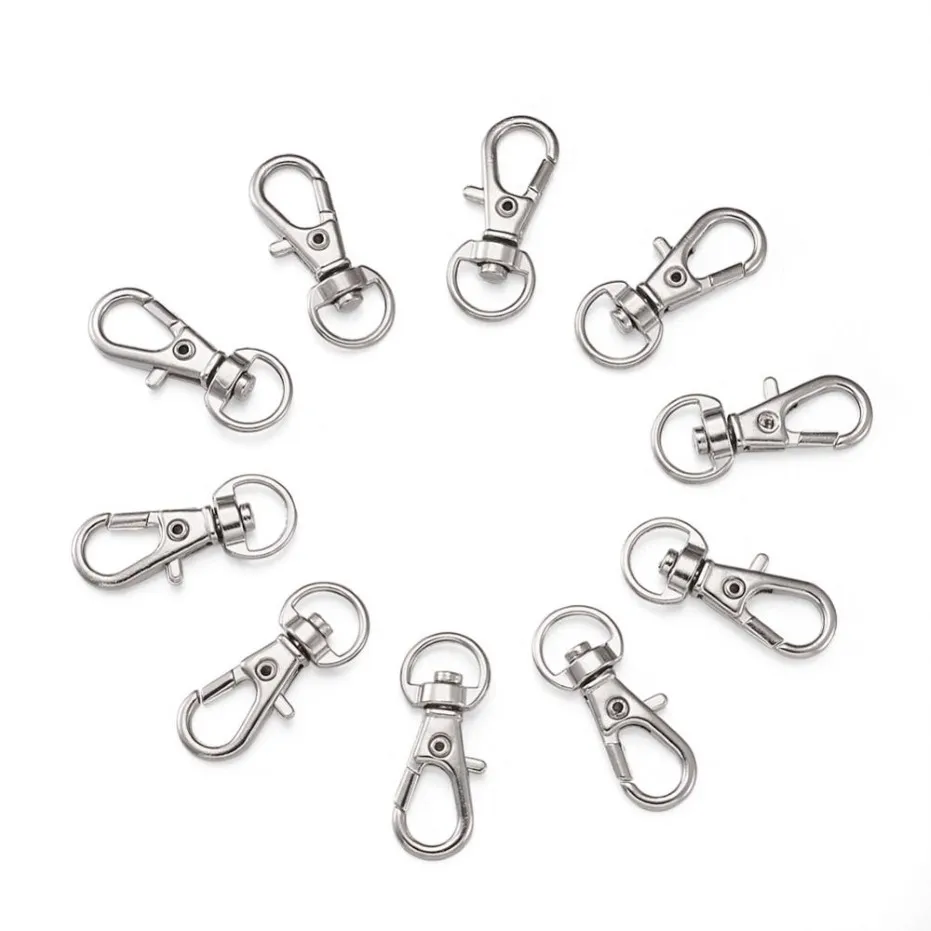 100 st -legering svängbar lanyard snäppkrok hummer klo clasps smycken gör väska nyckelring diy tillbehör2228