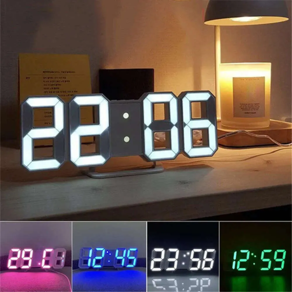 3D -klokklokken Digitale wand LED Wand Deco Gloeiende nachtmodus Verstelbare elektronische tafel Decoratie Woonkamer 230531 Ration