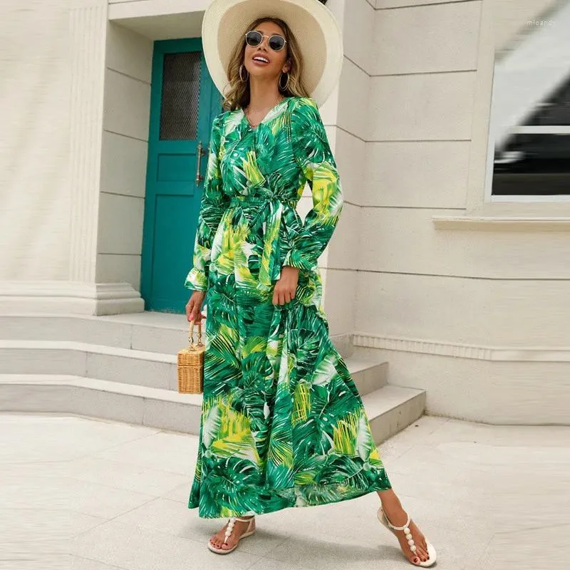 Casual Dresses Women's Floral Printed Dress Beautiful Summer Beach Holiday Travel Elegant Long Sleeve Maxi