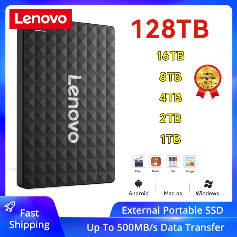 Kapsling Lenovo Portable SSD 16TB Mobile Solid State Drive 2TB Höghastighet Extern lagringsbedömning Skriv in USB 3.0 -gränssnitt för bärbar dator