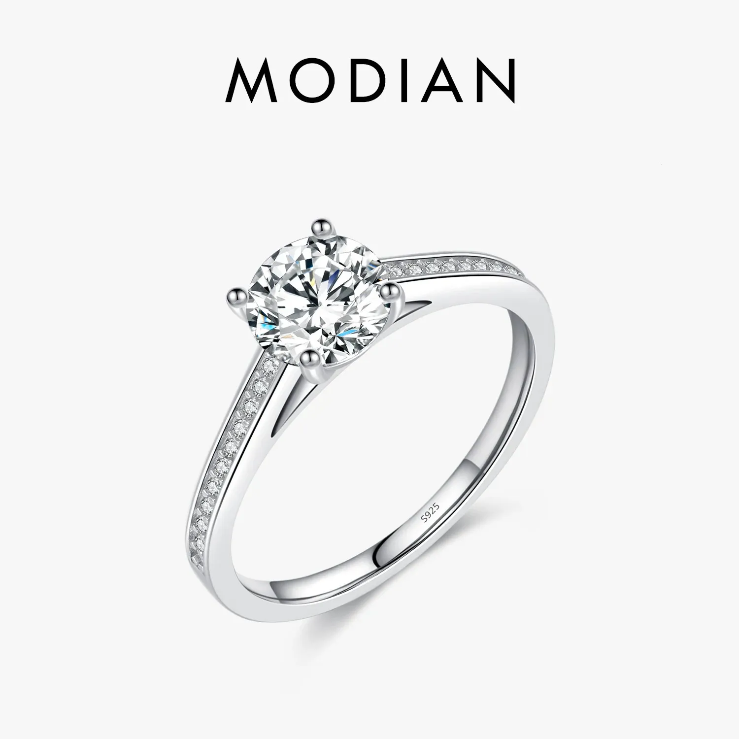 Modian D Color Lab Diamond VVS 1ct Ring per donne 925 Regali di gioielli di fidanzamento per matrimoni in corona in argento sterling 240417