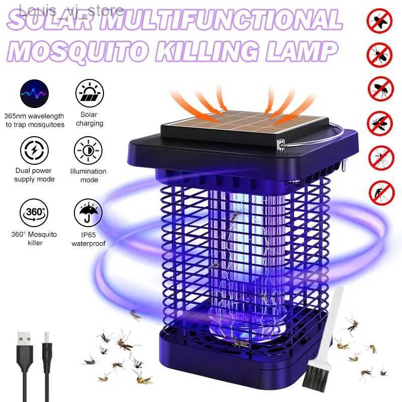Lâmpadas de mosquito assassino de mosquitos solares ao ar livre com sensor apanhador de mosca elétrica sensor mosquiteira de jardim à prova d'água