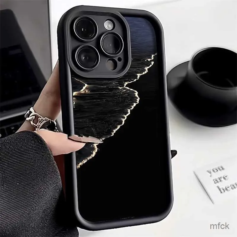 Cell Phone Cases Black Sea Wave Phone Case For phone 15 Case phone 11 13 14 12 15 Pro Max 7 8 Plus XS XR X SE 2020 Shockproof Soft Matte Cover