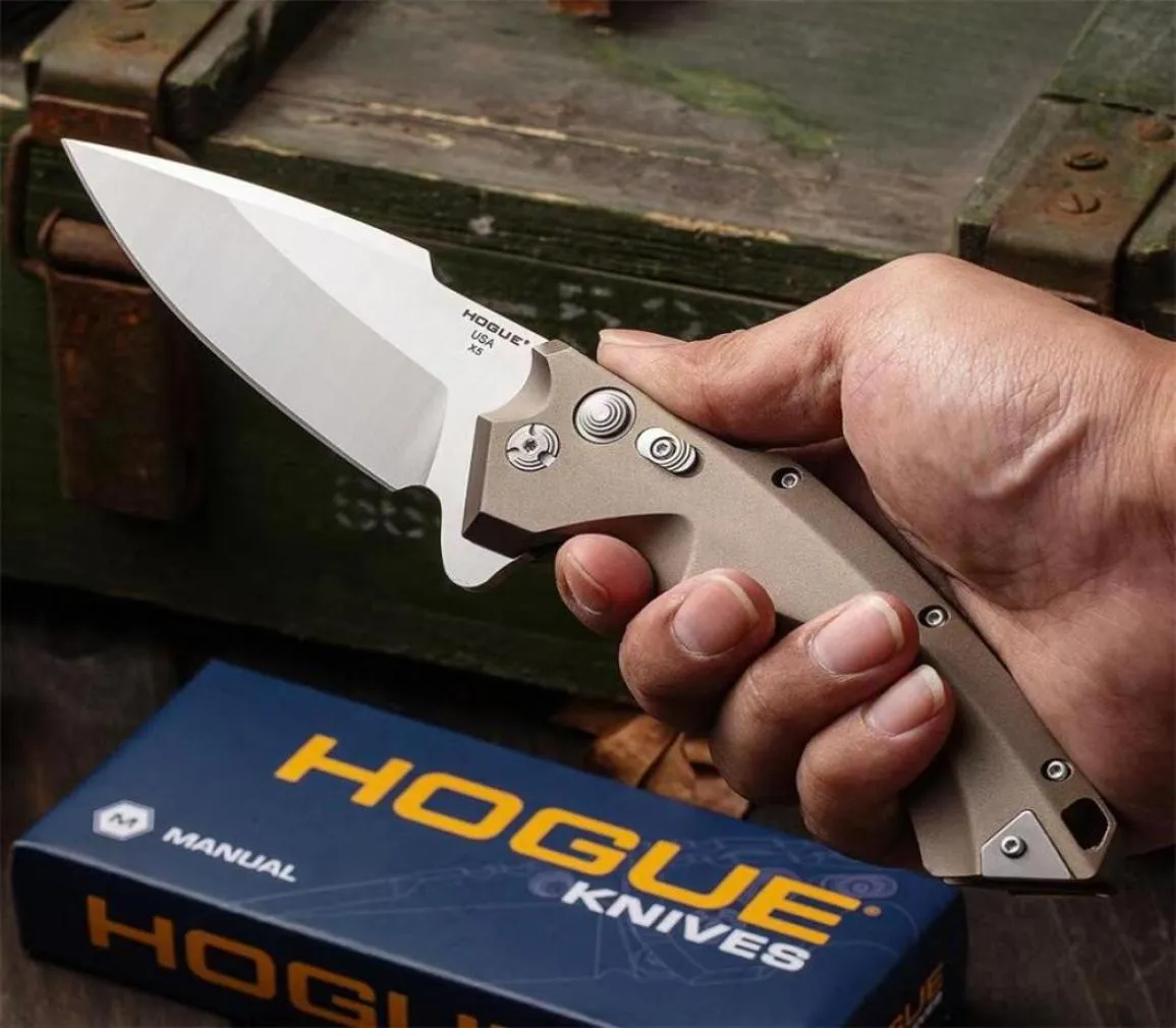 Hogue X5 Flipper Knife 35quot White D2Steel Blade Black Aluminum Handles Pocket Knives Rescue Utility EDC Tools4367274