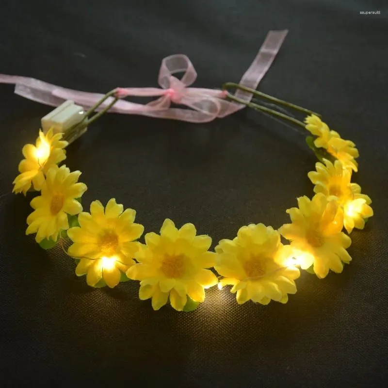 Party Decoration 20pcs Women Girl Glow Flashing Light Up Headband Floral Crown Flower Headpiece Bridal Halo Po Prop For Festival Wedding