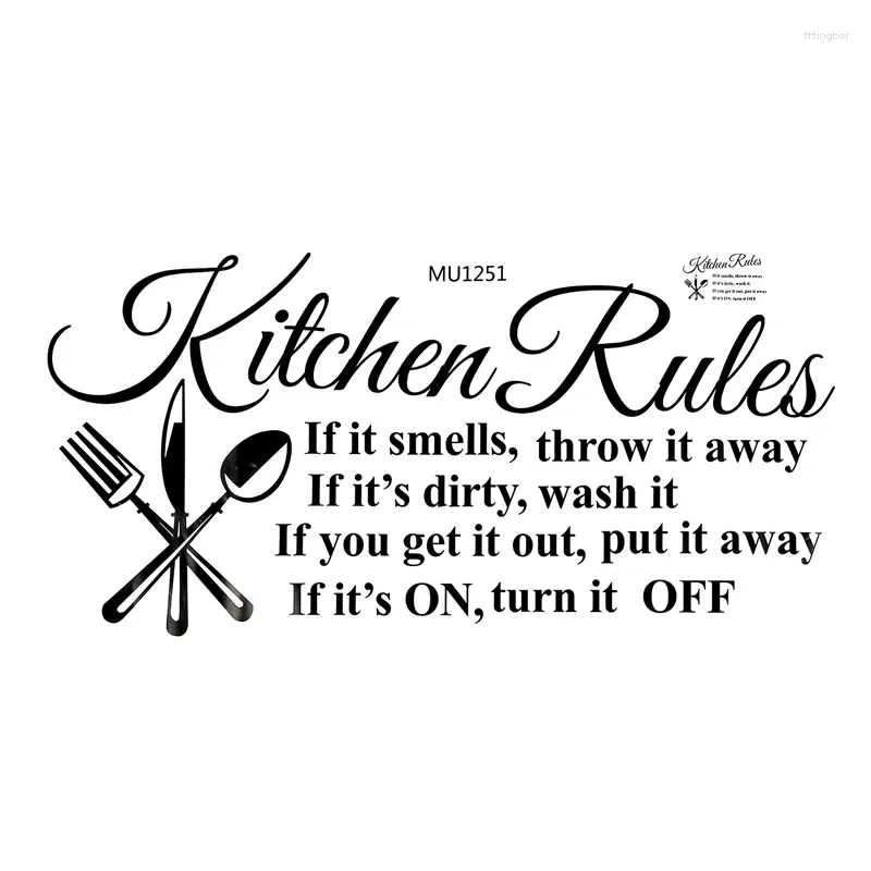 Adesivi da parete Regole della cucina Restauranti Decal Decal Murale Decorazioni per la casa Art Quote Black