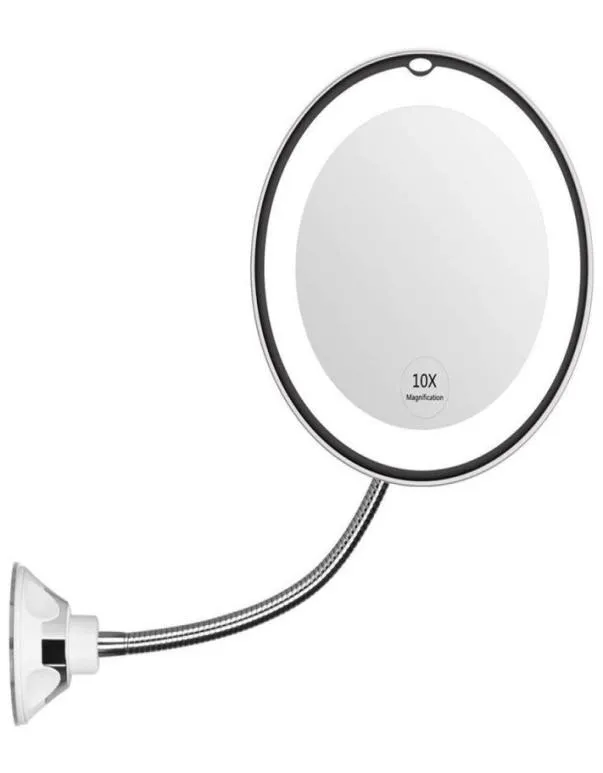 Flexible Gooseneck 115quot 10 X Magnifying LED Lighted Mirror Illuminated Bathroom Vanity Mirror with Strong Suction Cup 360 5138676