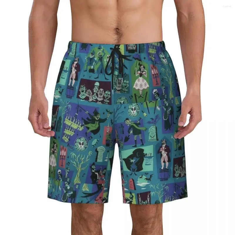 Męskie szorty Halloween Haunted Mansion House Madame Boardshorts Men Szybkie suche płycie Prowinki