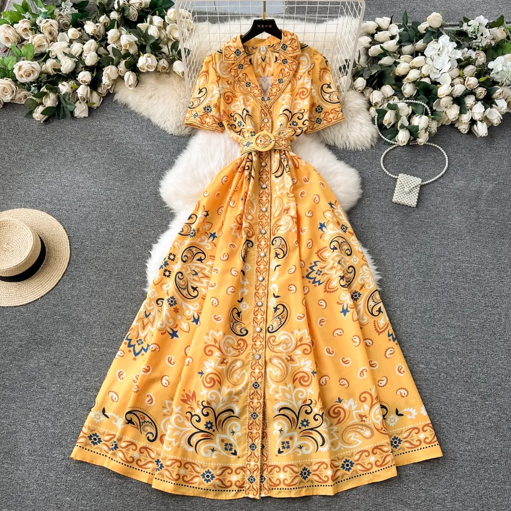 Palace Style Ankle-Length Dress with Lapel Neck and Graphic Pattern for  Summer from Dhgate Basic & Casual Dresses - price 45.83