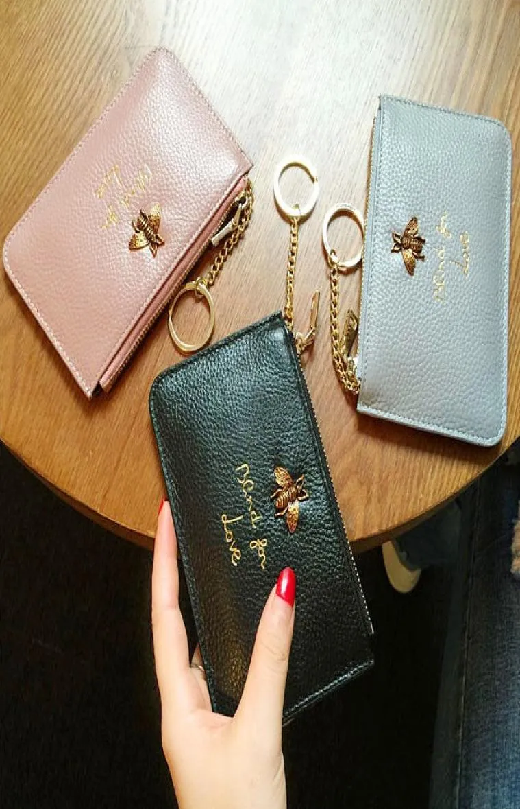 2019 Women039s Wallet Rectangle Genuine Leather Women039s Billfold Zero Borse Small Dai libri portafogli Bag di carta Honeybee Shor6608014