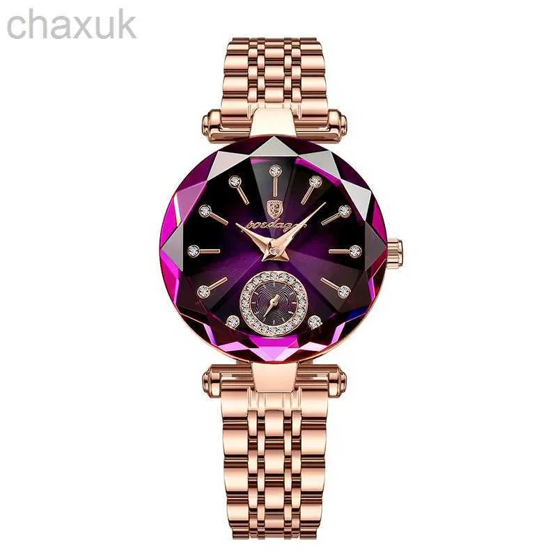 Zegarek poedagar romantyczne kryształowe damskie zegarki Diamond Waterproof Wathood Watch Watch Luksusowe zegar ze stali nierdzewnej Rose złoto D240417