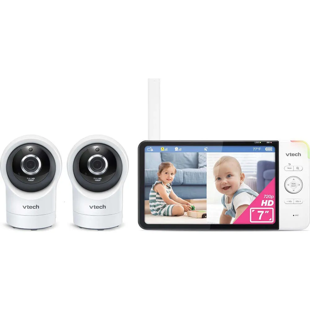 VTECH RM77642HD1 1080P SMART WIFI Remote Access Camera Monitor med 360 PAN TILT, 10X ZOOM, 720P HD Display, Night Vision, Soothing Sounds, 2-Way Talk, Temperatur