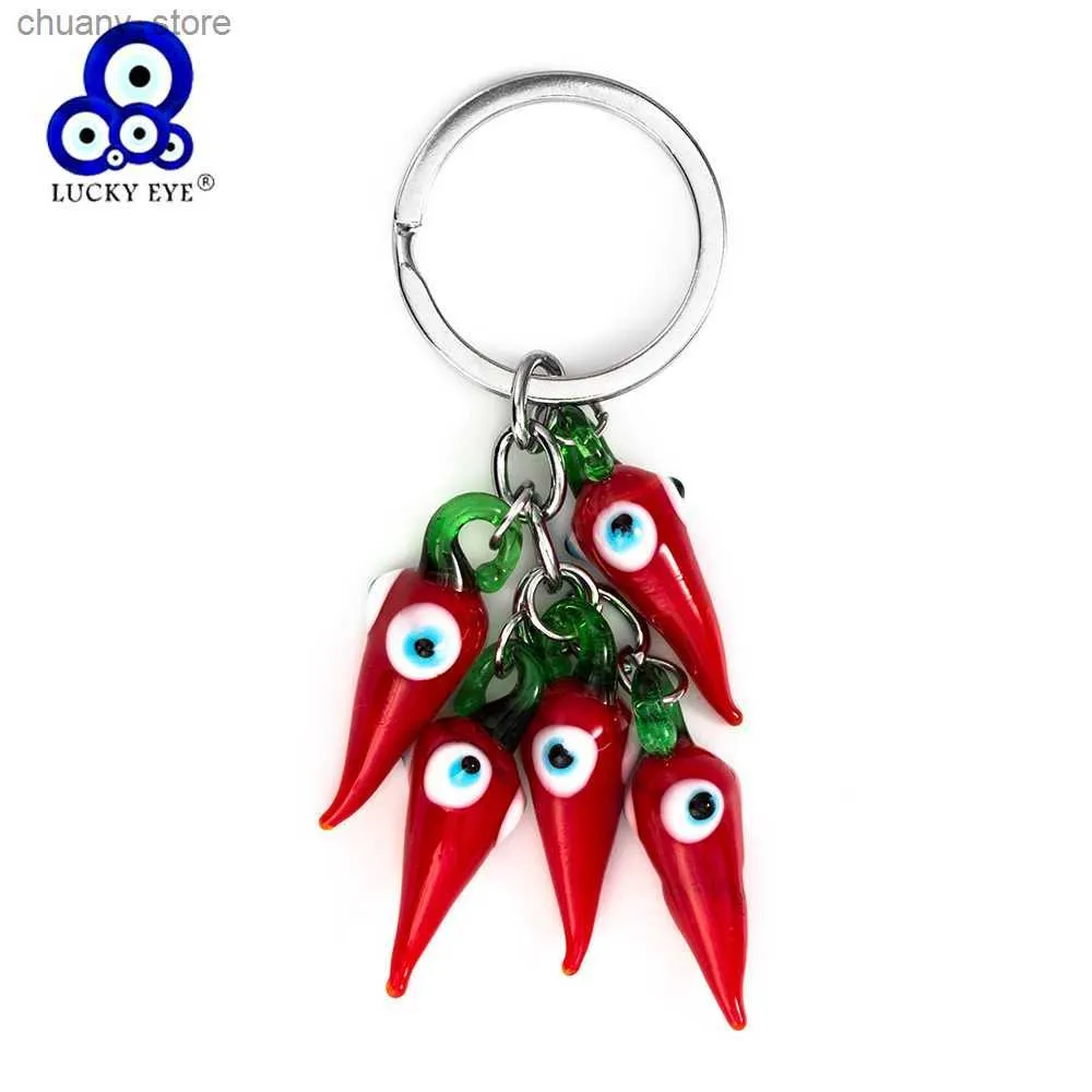 Keychains Lanyards Lucky Eye Red Chili Keychain Bead Tassel Evil Eye Keychain for Woman Man Jewelry Car Key Chain EY5267 Y240417