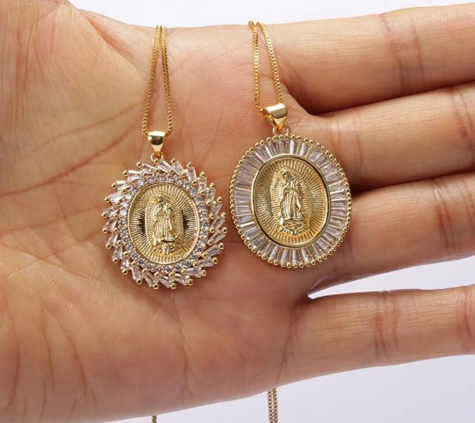 Pcslot Gold Virgin Mary Pendant Paved White Crystal Cubic Zircon Religious Jewelry Chain Necklace For Woman Necklaces8901988