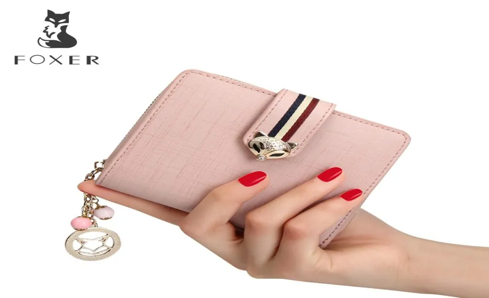 Foxer Brand Women Cow Leather Wallets Famous Designer Coin Purse Girl Fashion High Quality Short Wallet For FemaleMX1908246686997