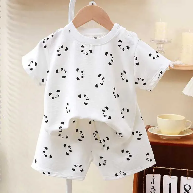 New Summer Children Clothes Pajama Set Soft Solid Color