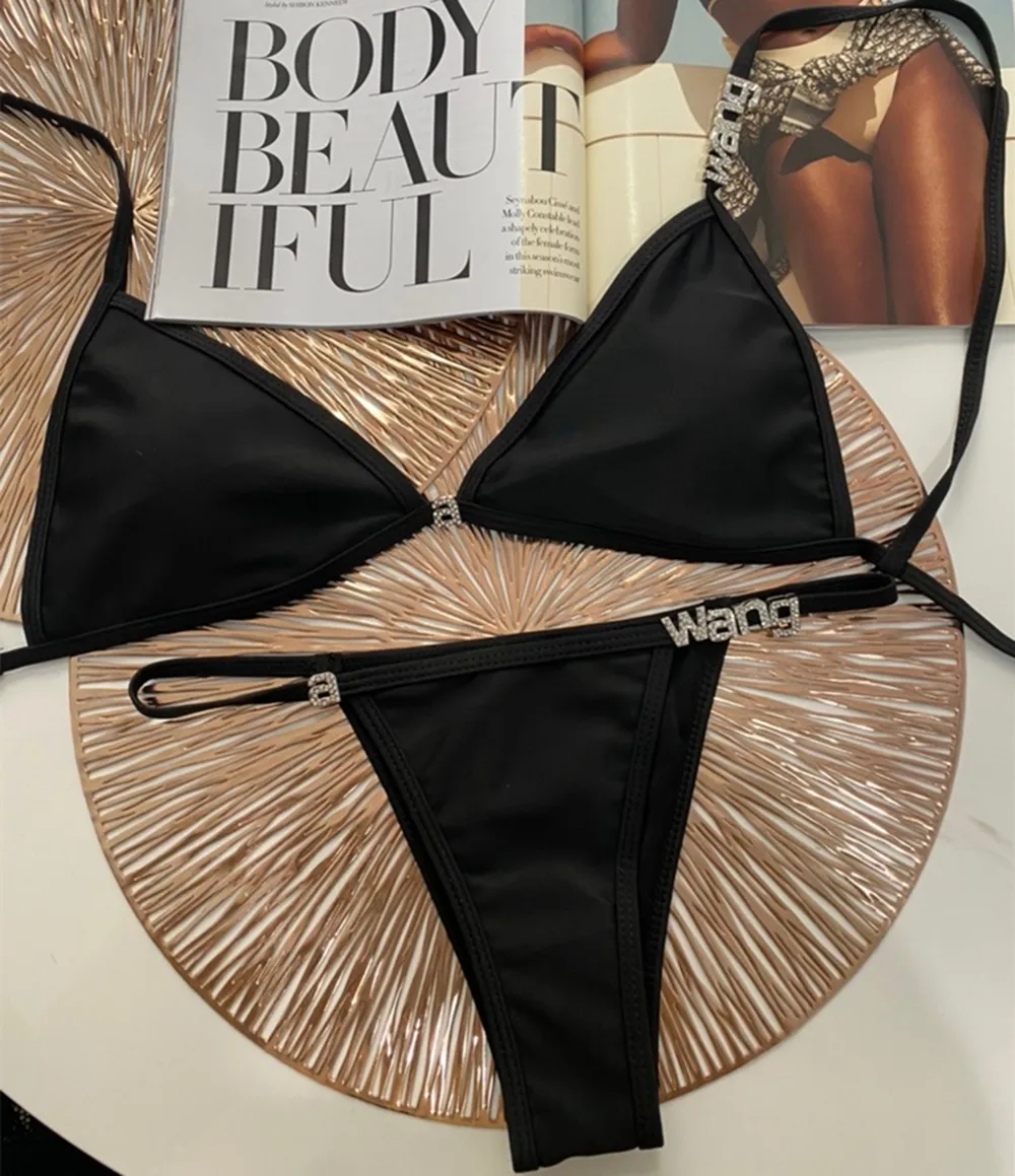 Classici Black Bikini Set designer Rhinestone Due pezzi Bikini Brand Bikini Sexy Push Up Swimsuit Luxury Fashion Swimwear Women Beach abbiglia