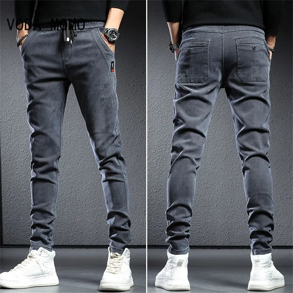 Spring Summer Black Grey Cargo Jeans Men Streetwear Denim Jogger Pants Men Bumgy Harem Jean Pants Cargo Pants Men Jeans 240408