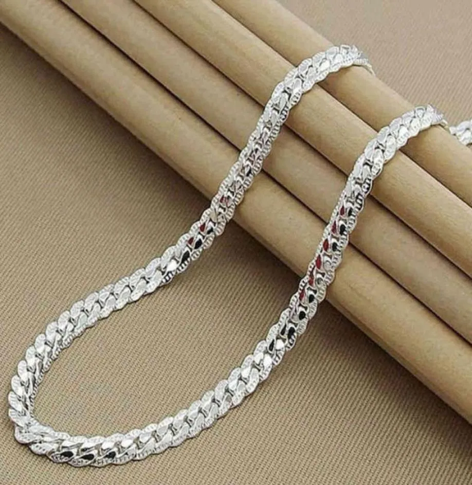 925 collana a catena d'argento 5 mm Full Sideways Cuban Link Necklace Chain for Woman Men Fashion Hip Hop Gioielli1047570