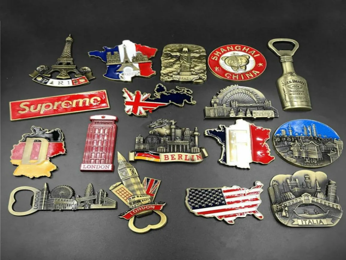 Travel Souvenir Fridge Magnets Metal Refrigerator Sticker Bottle Opener France Germany USA Brazil Italy Shanghai Creative Gift3663501