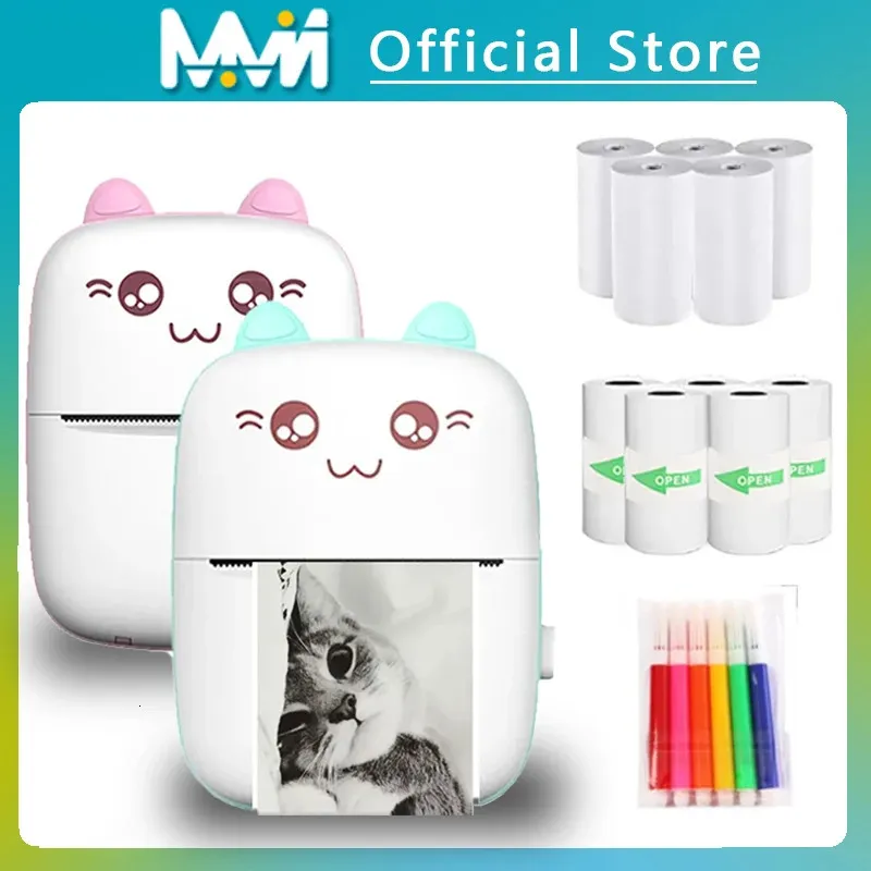 طابعة حرارية محمولة Mini Cat Print Pocket Thermal Label Printer 58mm Printing Wireless Bluetooth Android IOS Printers 240417