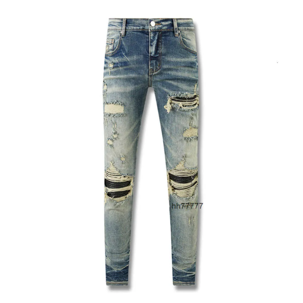 Heren jeans American Style High Street Distressed Washed Small Foot Patch bedelaar jeans