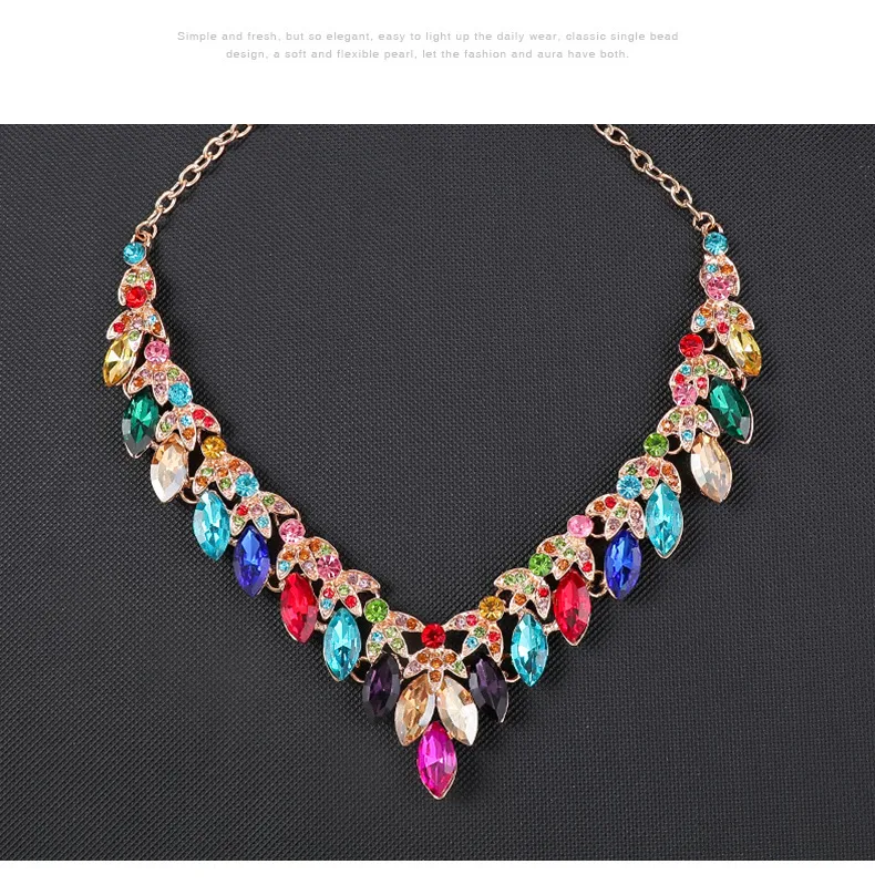 Retro Temperament Crystal Necklace Earrings Set High-grade Alloy Jewelry Accessories for Woman Women Girl Wholesale Factory #068