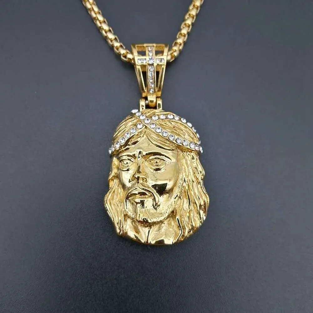 designer necklace Jewelry Hiphop Titanium Steel Gold Plated Diamond Sideface Jesus Necklace Pendant