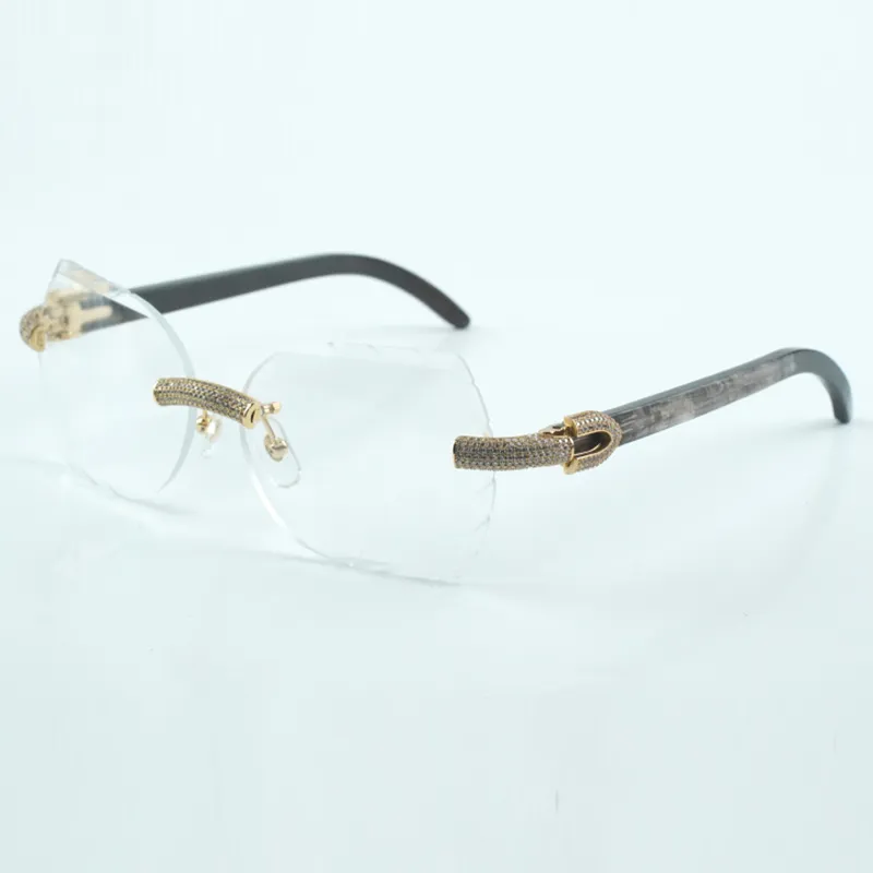 Micro cut fashionable transparent lenses with micro paved diamond 8300817 with natural black textured buffalo horn leg size 18-140 mm