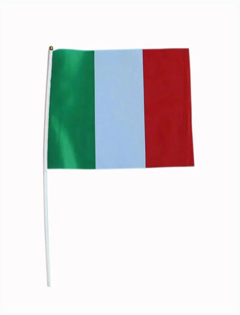 Bandiera a mano intera con palo di plastica rotonda head1421cm Italia Country Flagpromotion Flag in piccole dimensioni 100pcslot1690872