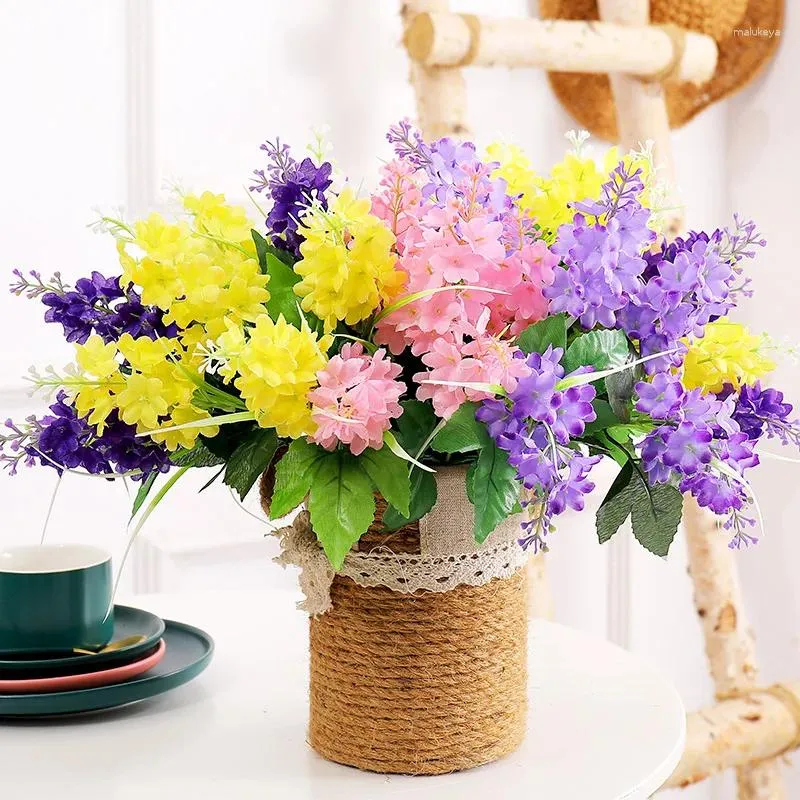 Decorative Flowers 5 Fork/Bunch Provence Artificial Purple Fake Lavender Bridal Bouquet Green Silk Leaves For Home Party Wedding Decoration