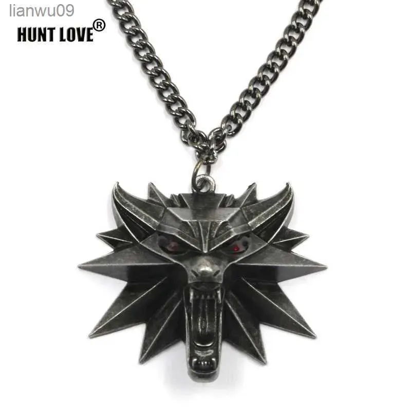 Colares de colares da série de livros de assistência Wolf Head Medallion Pingente Hunt Wild Monster Cosplay Games não civilizados Colar de cadeia de lobo animal L23