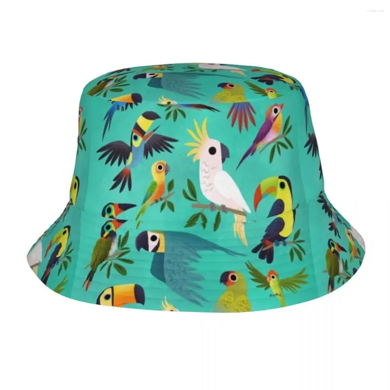 Berets Parrot Bucket Hat na parę uroczy wzór Hats Hats Casual Vacation Caps Soft Fold Street Style Słońce