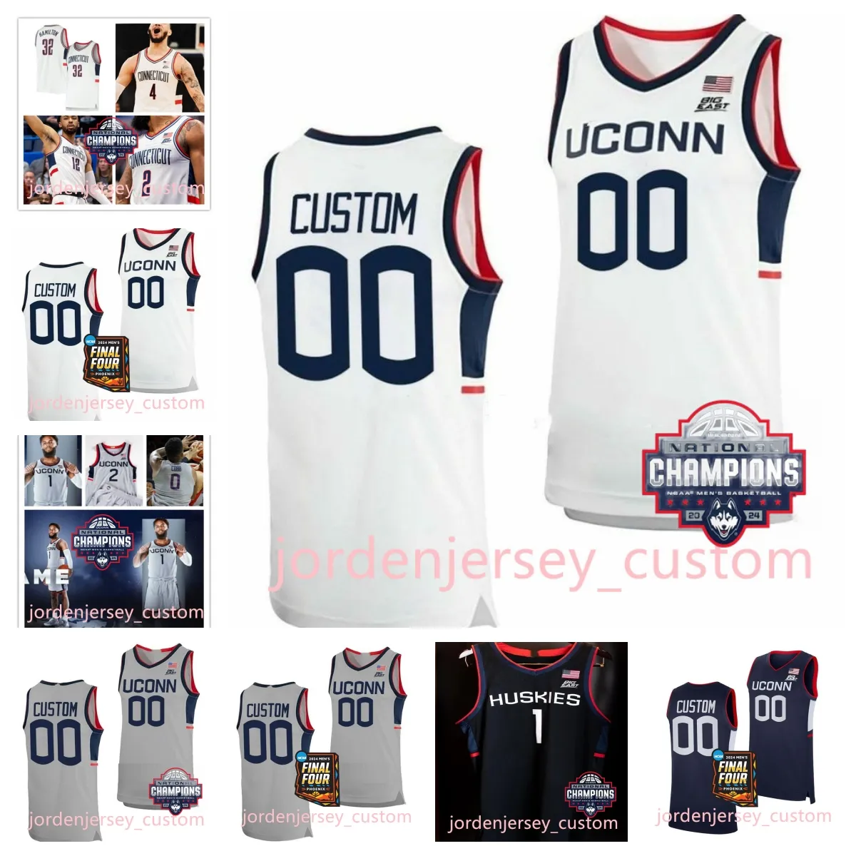 2024 Champions pour hommes Adama Sanogo UConn Basketball Custom Jersey 2024 Final Four 33 APOSTOLOS ROUMOGLOU 40 Andre Johnson Jr. 44 Andre Jackson Jr. UConn Huskies